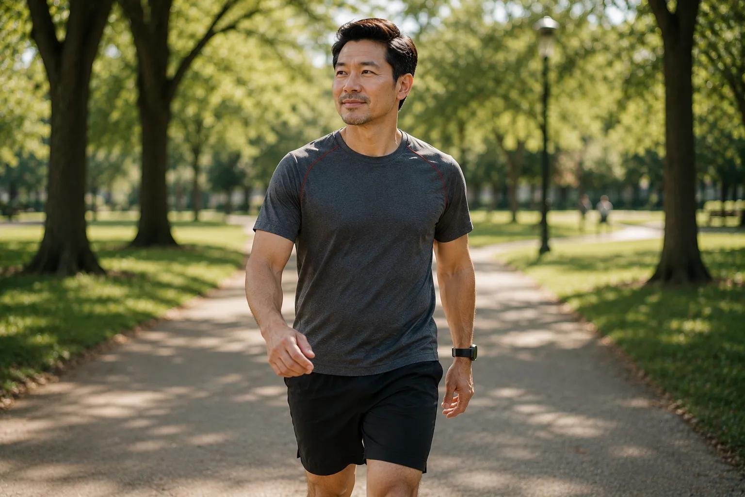 Man walking for healthy lifestyle supported by regular TRT blood test monitoring