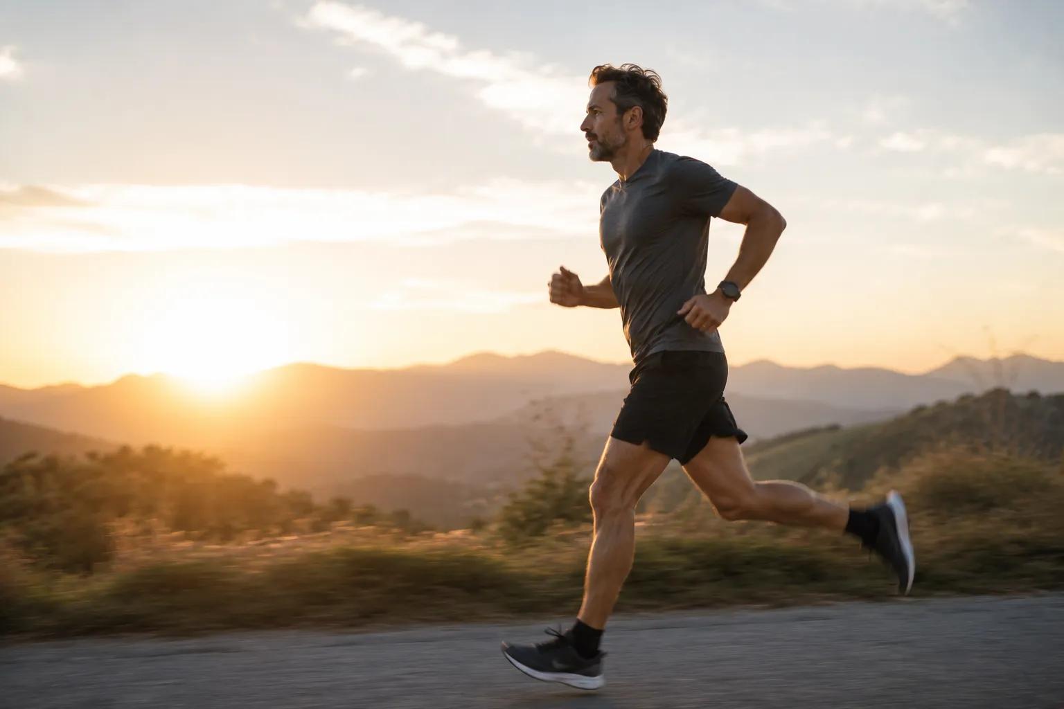 Man running at sunrise