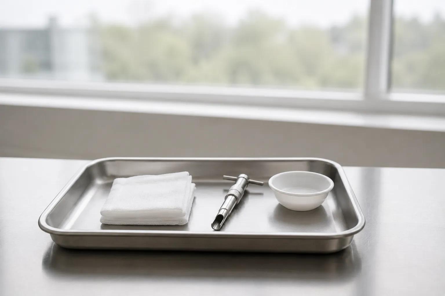 Sterile tray prepared for testosterone pellet insertion by a window