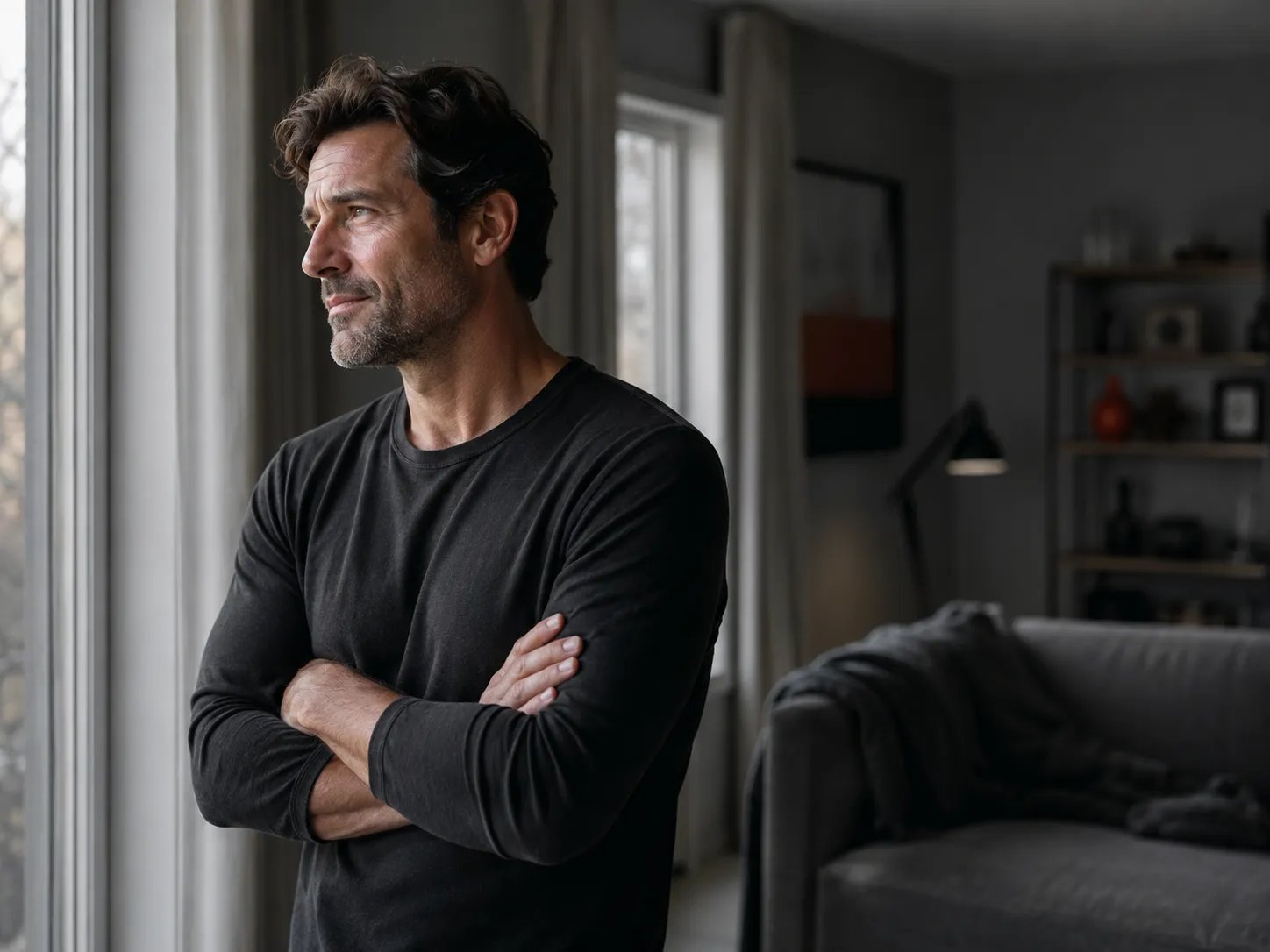 Man in morning light reflecting on testosterone therapy decision