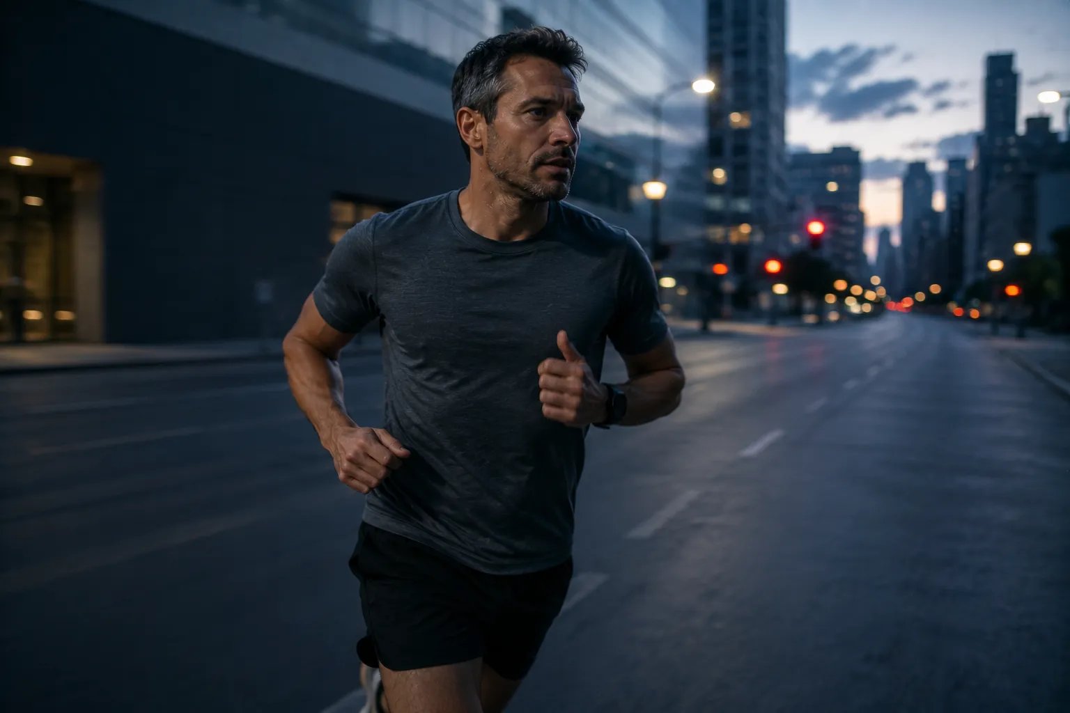 Man running outdoors to support healthy testosterone and weight