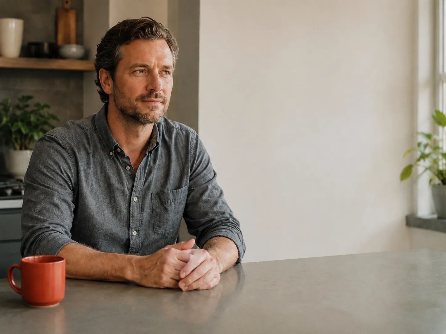 Man discussing hormone therapy options in morning light