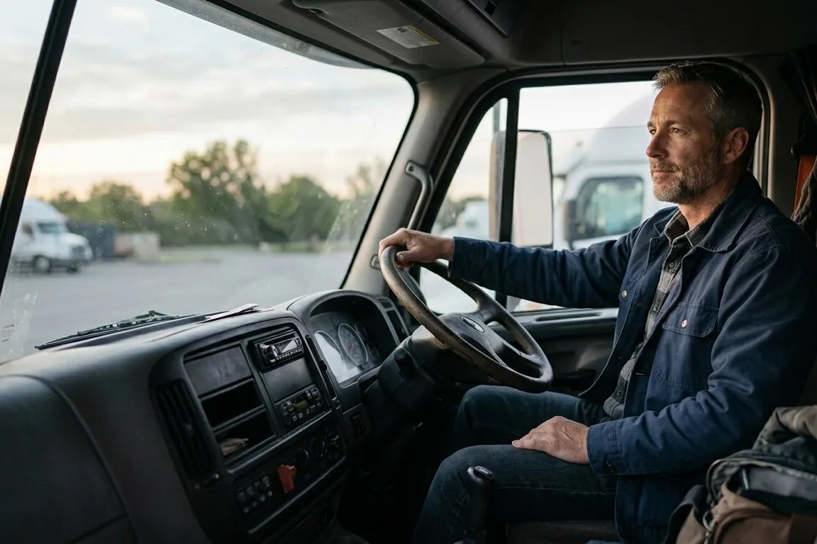 CDL driver at ease in his truck cab after DOT medical certification