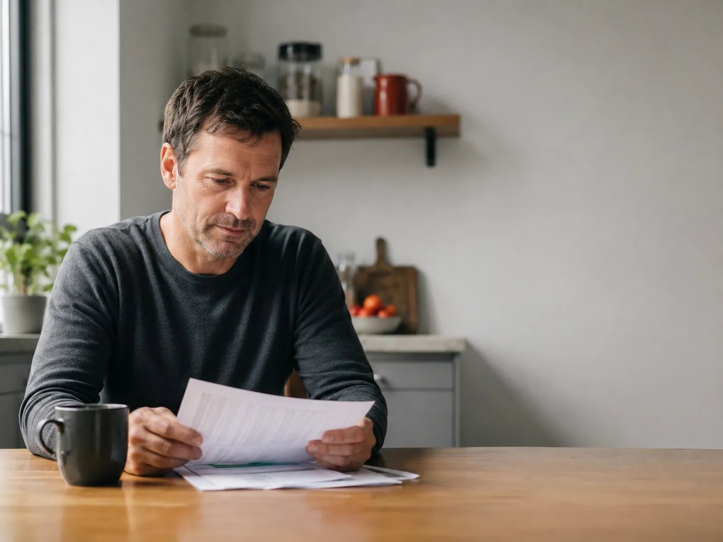 man reviewing TRT cost options at kitchen table