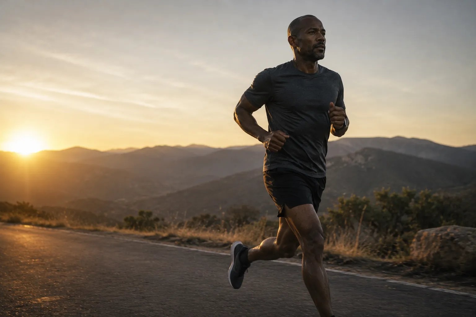 Active middle-aged man running outdoors