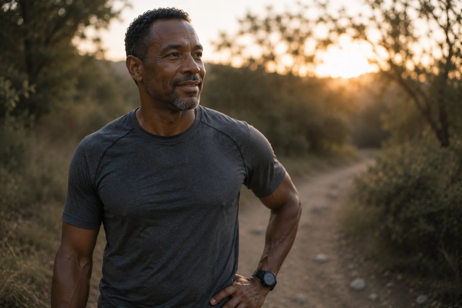 Active man in his 50s finishing a morning run