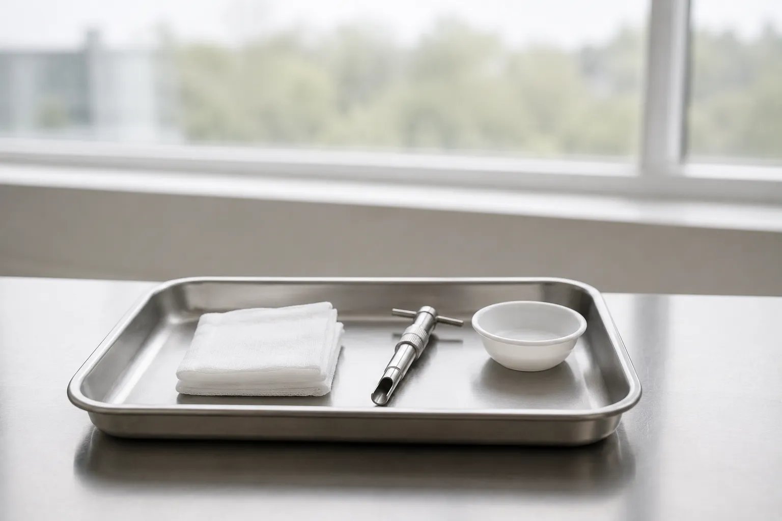 Sterile tray prepared for testosterone pellet insertion by a window