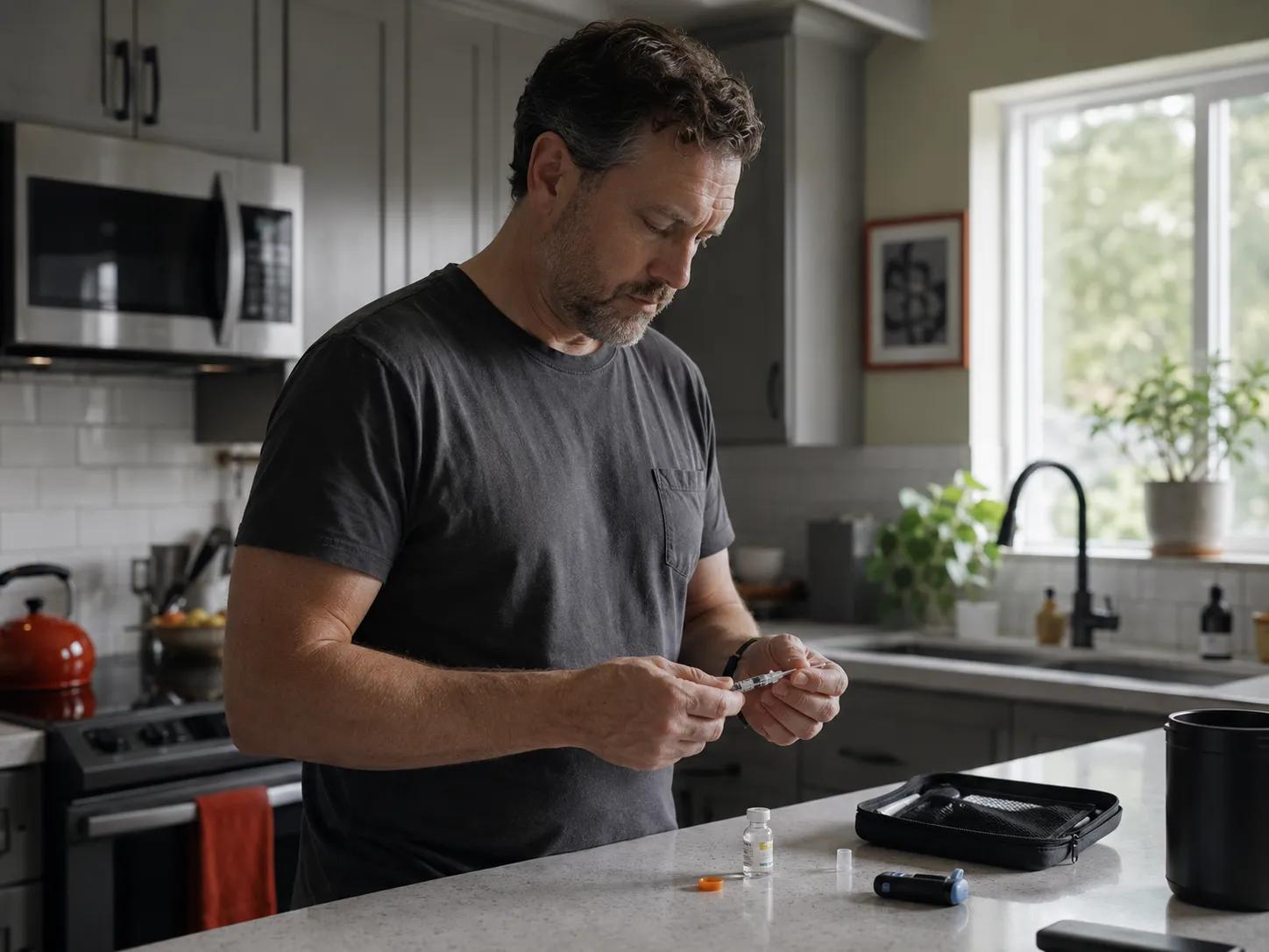Man preparing an at-home testosterone injection
